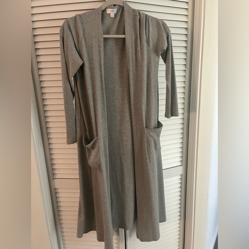 Gray Long Open Cardigan with Pockets